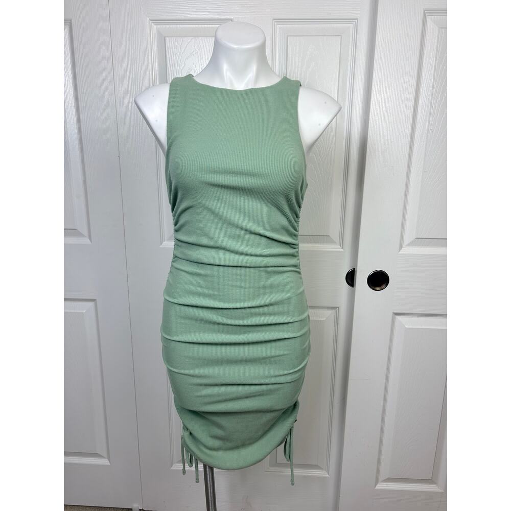 Lulus Over and Over Sage Green Ribbed Drawstring Ruched Bodycon Dress Size M - Picture 3 of 11